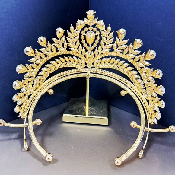 Diamond Crystal Crown, Quinceanera Crown, Gold Wedding Tiara, Princess Tiara